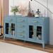 Winston Porter Eldona Vintage 6-Drawer, 2-Cabinet Sideboard w/ Spacious Storage, Gold Handles, Solid Wood Legs Wood in Blue | Wayfair