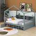 Harper Orchard Anselme Wooden House Bed w/ Shelves & a Mini-cabinet Wood in Gray/Brown | 67.5 H x 62.6 W x 79.1 D in | Wayfair