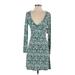 BP. Casual Dress - Mini Plunge Long sleeves: Teal Floral Dresses - New - Women's Size Small