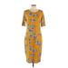 Lularoe Casual Dress - Midi: Yellow Print Dresses - Women's Size Large