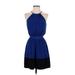 Express Casual Dress - Mini Halter Sleeveless: Blue Solid Dresses - Women's Size Small