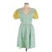 Shein Casual Dress - Mini V-Neck Short sleeves: Green Floral Dresses - Women's Size Large