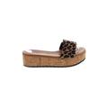 Sundance Sandals: Slide Wedge Casual Brown Leopard Print Shoes - Women's Size 5 - Round Toe