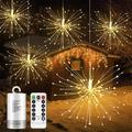 Hanging Outdoor Starburst Light 90 Led Starburst Lights Colorful Starburst Sphere Lights String Light Bouquet Shape Firework Battery Operated with Remote Control for Outdoor Patio Garden