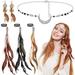 5 Pack Feather Hair Clips Boho Head Moon Chain Crystal Vintage Forehead Jewelry Witch Headpiece Hippie Comb with Long Tassel Feather Earrings Costume for Party Halloween Women (Retro Silver)