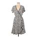 Slate & Willow Casual Dress - Wrap: Ivory Leopard Print Dresses - Women's Size Small