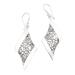 Curved Bliss,'Curved Floral Sterling Silver Dangle Earrings from Bali'