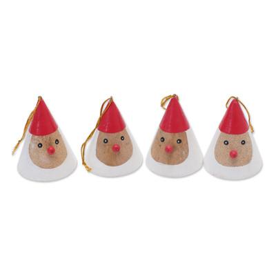 Mr. Santa,'Set of 4 Hand-Painted Wood Santa Ornaments Made in Bali'