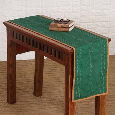 Ikat Glam,'Reversible Cotton Table Runner in Emerald and Multicolor'