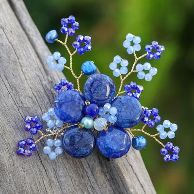 'Flower-Shaped Dark Blue Cultured Pearl and Quartz...