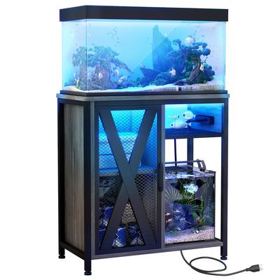 Moasis Aquarium Stand with Power Outlets and 7 Color RGB Light,Fish Tank Stand with Storage Cabinet