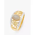 L & T Heirlooms Second Hand 9ct Two Tone Gold Moonstone & Diamond Leaf Scrollwork Cocktail Ring