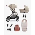 Silver Cross Reef Pushchair and First Bed Folding Carrycot Universal Ultimate Accessory Bundle Pack, Stone