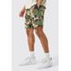 Mens Green Relaxed Camo Side Panel Shorts, Green