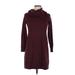 Ann Taylor LOFT Casual Dress - Sweater Dress High Neck Long sleeves: Burgundy Print Dresses - Women's Size Medium Petite