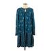 Sonoma Goods for Life Casual Dress - A-Line Keyhole Long sleeves: Blue Print Dresses - Women's Size Small - Print Wash