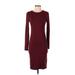 Leith Casual Dress - Bodycon Crew Neck Long sleeves: Burgundy Solid Dresses - Women's Size Small