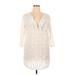 J.Crew Cocktail Dress - Shift V-Neck 3/4 sleeves: Ivory Print Dresses - Women's Size X-Large