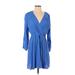 Maeve Casual Dress - Wrap Plunge 3/4 sleeves: Blue Print Dresses - Women's Size Small Petite