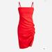 J. Crew Dresses | J. Crew Side-Ruched Dress In Stretch Linen-Viscose Blend Size 4 Nwt | Color: Red | Size: 4
