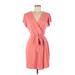 Nine West Casual Dress - Mini V Neck Short sleeves: Pink Solid Dresses - Women's Size Medium