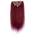 Hair Extensions 12-24Inch Kinky Straight Clip in Real Human Hair Extensions, Wine Red Full Head 7pcs 16clips Straight Human Hair Clip In Extensions for Women Burgundy Red Hair Pieces (Size : 16inch,