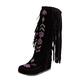 Woman Women Heels Fringe Flock Chinese Boots Boots High Long Flat Tassel Nation Leather Fashion Knee Women's Boots Boot Socks Women Knee High plus Size (Black, 6)