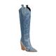 Fall And Winter Women's Shoes Women's Boots Cowboy Cloth Pointed Toe Super High Heeled Thigh High Knee Long Boots Calf High Boots for Women Heel (Blue, 5.5)