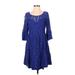 Free People Casual Dress - A-Line Scoop Neck 3/4 sleeves: Blue Print Dresses - Women's Size Small