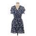 Bebop Casual Dress - A-Line V Neck Short sleeves: Blue Dresses - Women's Size Medium