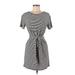 BB Dakota Casual Dress - Mini Crew Neck Short sleeves: Black Stripes Dresses - Women's Size Medium