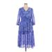 Just... Taylor Casual Dress - A-Line V Neck 3/4 sleeves: Blue Dresses - Women's Size 16