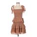 House of Harlow 1960 Casual Dress - A-Line Square Short sleeves: Brown Solid Dresses - Women's Size Small