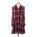 Old Navy Casual Dress - Shirtdress Collared Long sleeves: Burgundy Plaid Dresses - Women's Size X-Small
