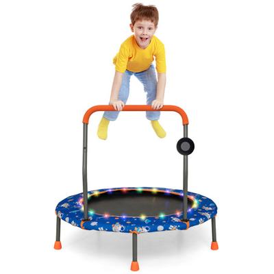 Costway 36 Inch Mini Trampoline with Colorful LED Lights and Bluetooth Speaker-Blue