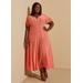 Plus Size Ruffle Sleeved Seamed Maxi Dress