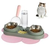 Qweryboo Triple Cat Bowl Cat Feed Dish Tilted Raised Cat Bowl Whisker Friendly Elevated Cat Bowls Water and Food Bowl Set with Water Dispenser 3-In-1 Dog Cat Bowls Wet/Dry Food Bowl for Cat