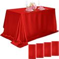 4-Piece Satin Tablecloth Set | 58x102 Inch | Bright Silk Rectangle Table Cover | Wrinkle-Free & Durable | Perfect for Weddings & Dining Room Decor | Available in 6 Colors
