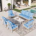 Sophia&William 6 Piece Patio Conversation Set Outdoor Furniture Sofa Set with Fixed & Swivel Chair Blue