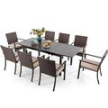 & William 9 Pieces Patio Dining Set for 8 Outdoor Dining Furniture with 1 X-large E-coating Square Metal Table and 8 Rattan Chairs with Cushions Outdoor Table & Chairs for Backy