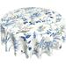 Blue Floral Tablecloth 60 Inch Round - Wrinkle Free Flower Tablecloth for Kitchen Decoration - Protect Your Table Surface from Stains and Scratches