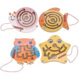 4Pcs Kids Maze Wooden Puzzle Magnetic Bead Maze Magnet Toys Beads Board Game Play Set Toddler Education