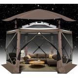 COBIZI 12x12 Pop-up Gazebo Starry Sky Screen Canopy Tent Screen House for Camping Screen Room with Mosquito Netting Hub Tent Instant Screened Canopy with Carrying Bag and Ground Stakes Brown