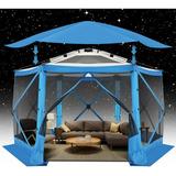 COBIZI 12x12 Pop-up Gazebo Starry Sky Screen Canopy Tent Screen House for Camping Screen Room with Mosquito Netting Hub Tent Instant Screened Canopy with Carrying Bag and Ground Stakes Blue