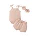 Baby Clothes Suits Solid Color Sling Waffle Romper Shorts Headband