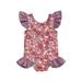 aturustex Girl Fly Sleeve Round Neck Flower Print Summer Beach Romper Swimsuit
