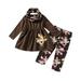 Girls Fall Outfits Thanksgiving Baby Long Sleeve Cartoon Dress Blouse Tops Print Pant Trousers With Headbands Outfits Set 3Pcs Baby Girls Clothing Coffee 6 Months-12 Months