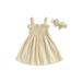 aturustex Baby Girl 2Pcs Summer Outfits Frill Smocked Tank Dress + Headband Set