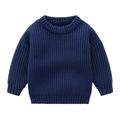 safuny Toddler Baby Boys Girls Cute Solid Color Cute Winter Thick Casual Keep Warm Sweater Knitted Childs Clothes Playwear Long Sleeve Basic Sweatshirts Dark Blue 6-9 M