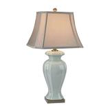 Brass-Green Table Lamp Made Of Ceramic and Metal with A Cream Faux Silk Shade with A 3-Way Switch Bailey Street Home 2499-Bel-3332852